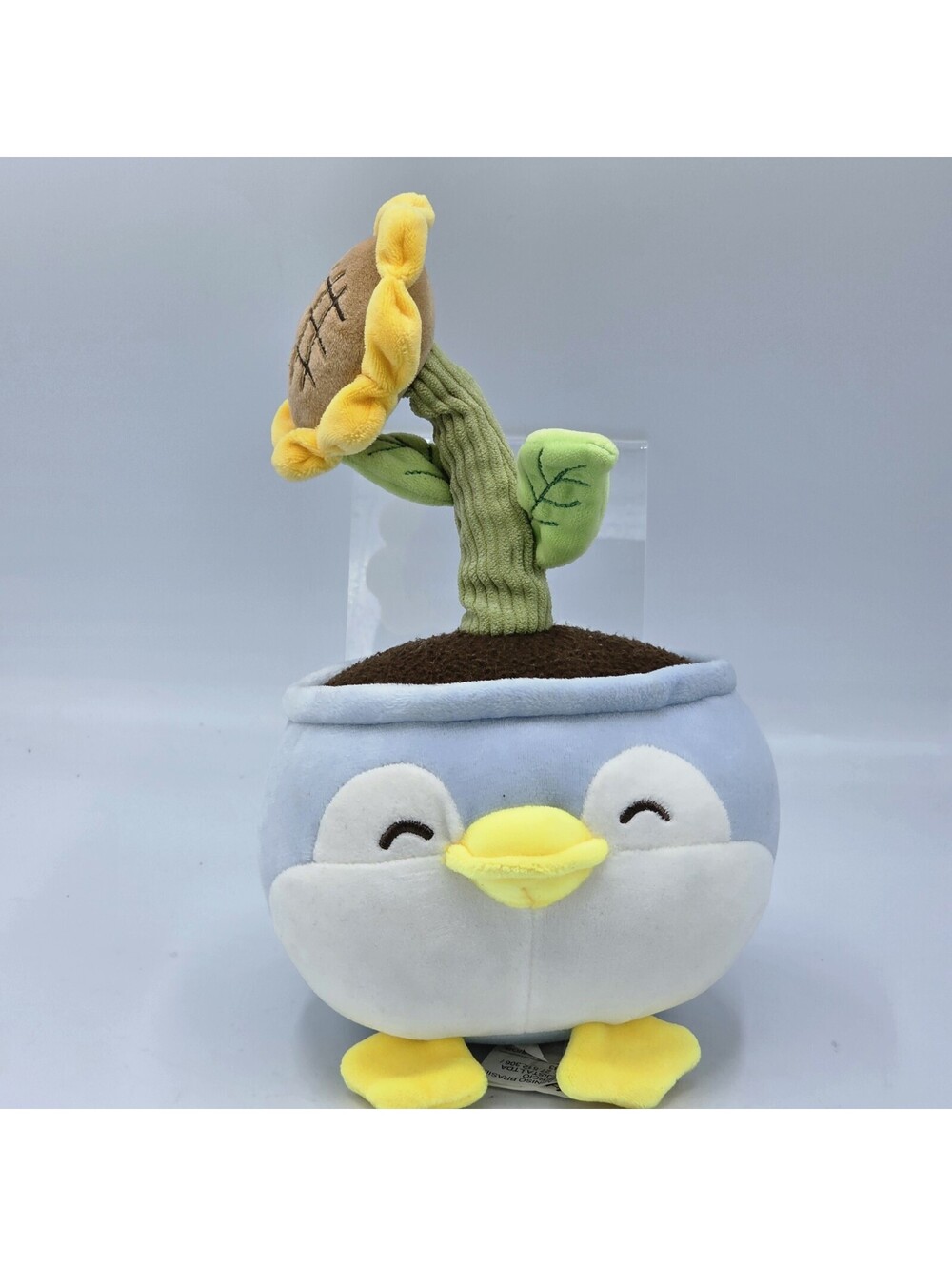 Miniso Blue Penguin Yellow Flower Pot Plush 10" Stuffed Animal